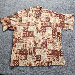 Tori Richards Hawaiian Shirt Size XXL Button Floral Brown‎ 100% Cotton Men's 2XL